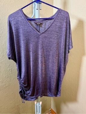 Time and Tru Heathered Purple V-Neck Side Ruched Short Sleeve Top